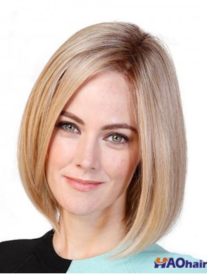 Straight Bobs Blonde 11  inchMonofilament Cancer Patient Wigs