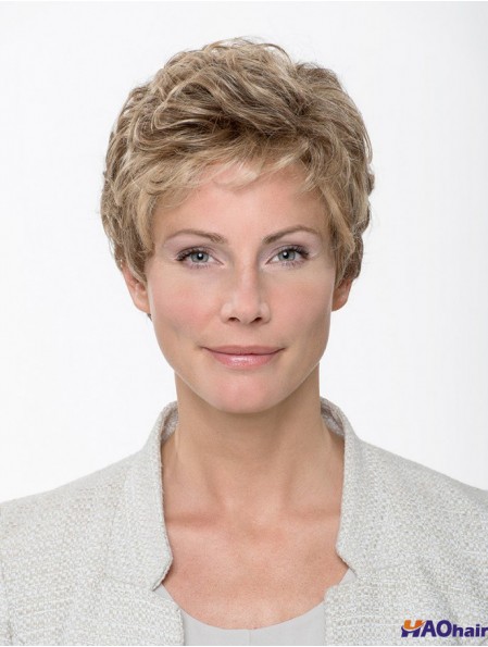 Perruque Classique Synthétique Blonde Ondulée 8  inchCourt Monofilament