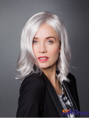 Monofilament 12  inchlongueur d'épaule synthétique ondulé dames gris perruques