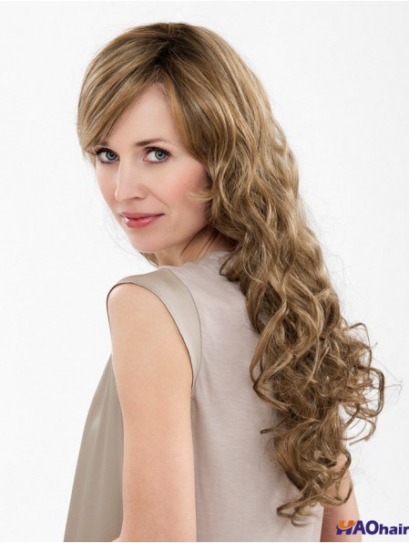 Brown Long Synthetic 20  inchCurly With Bangs Cheap Lace Front Wigs