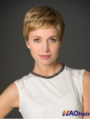 Blonde Boycuts Cropped 3  inchStraight Synthetic Monofilament Wig