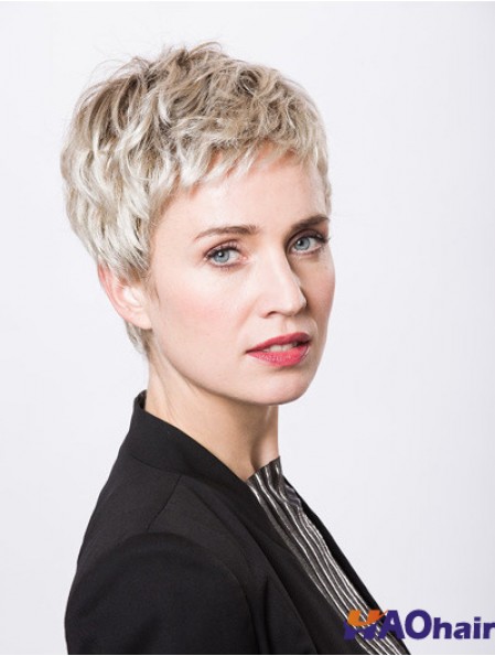 Platine Blonde Boycuts Cropped 4  inchWavy Synthetic Monofilament Wigs
