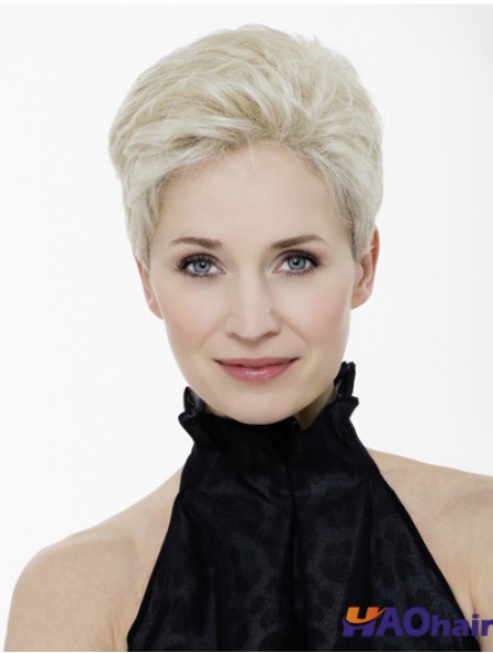 Platine Blonde Boycuts Cropped 4  inchStraight Synthetic Mono Wigs