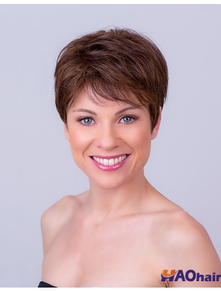Brown Boycuts Cropped 6  inchStraight Synthetic Mono Wig