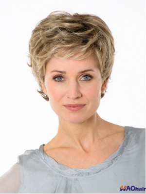 Blonde Boycuts Cropped 7  inchWavy Synthetic Monofilament Cheap Wigs