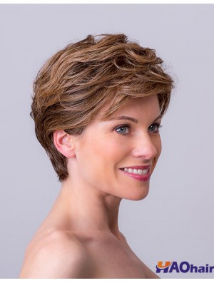 Auburn Layered Short 8  inchWavy Synthetic Wigs Monofilament