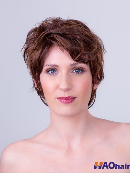 Auburn Layered Short 8  inchWavy Synthetic Mono Cap Wigs