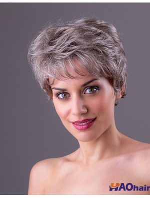 Perruques courtes droites gris monofilament synthétique gris 7  inchpour femmes
