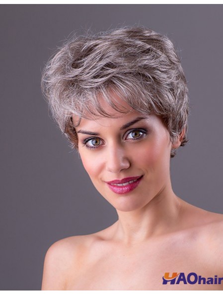 Perruques courtes droites gris monofilament synthétique gris 7  inchpour femmes