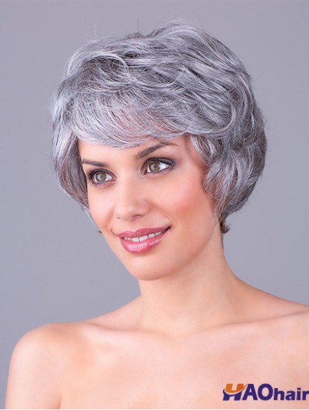 Wavy Grey 8  inchGris Synthétique 100% Noué À La Main Court Perruques Pas Cher