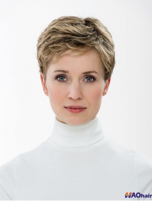 Synthétique Capless 4 pouces Boycuts Straight Blonde Short Hair Styles