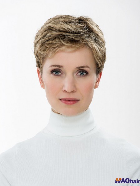 Synthétique Capless 4 pouces Boycuts Straight Blonde Short Hair Styles