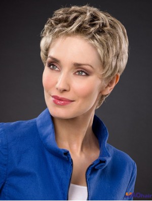 Synthétique Lace Front 4 pouces Boycuts Straight Blonde Short Hairstyles For Women