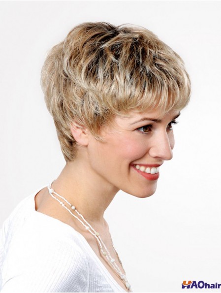 Synthétique Lace Front 6 pouces Boycuts Droite Blonde Dames Perruques Courtes