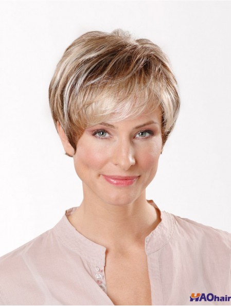 Synthétique capless 8 pouces boycuts droite blonde perruques courtes coupées