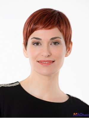 Boycuts droits capless cheveux synthétiques recadrés en cuivre de 4 pouces