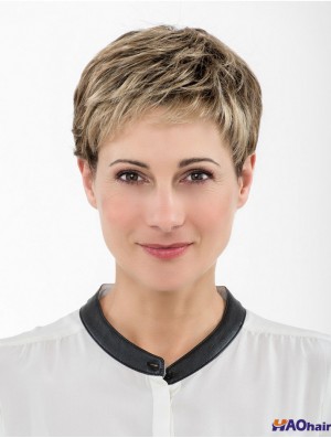 Blonde droite Boycuts capless 4 pouces perruques synthétiques recadrées