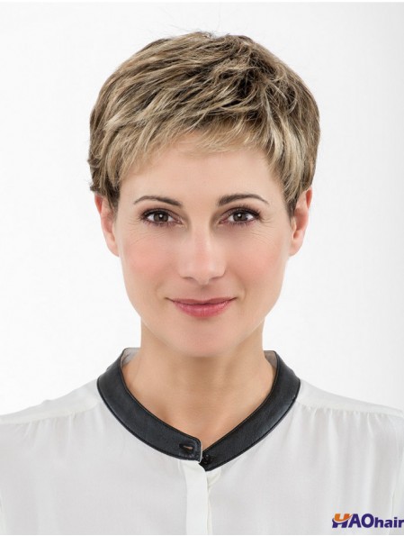 Blonde droite Boycuts capless 4 pouces perruques synthétiques recadrées