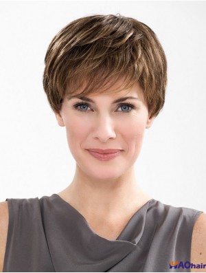 Boycuts droits capless 6 pouces brun court synthétique perruques dames
