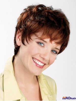 Wavy Boycuts Capless 8 pouces Auburn courtes dames synthétiques perruques
