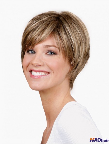Straight Layered Capless 8 pouces Blonde Perruques Synthétiques Courtes Pas Cher