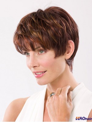 Straight Boycuts Capless 8 pouces Auburn recadrée perruque de cheveux synthétiques