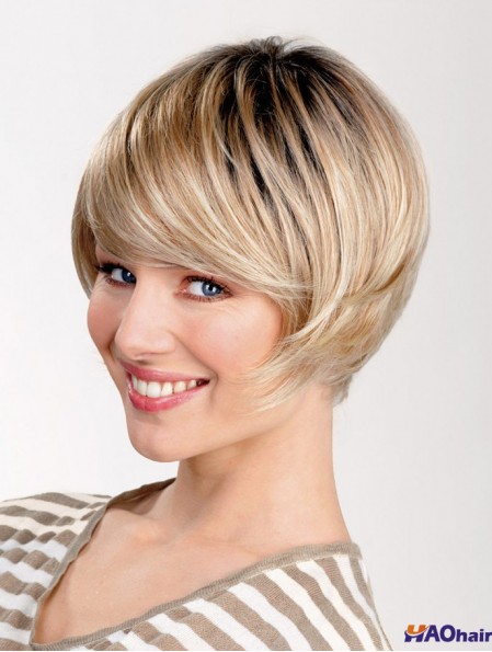 Lisse en couches capless 8 pouces blonde courte meilleurs cheveux synthétiques