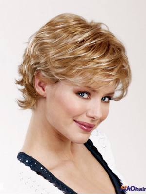 Wavy Layered Capless 8 pouces Blonde Court Gros Synthétique Perruques