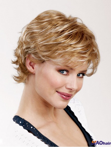 Wavy Layered Capless 8 pouces Blonde Court Gros Synthétique Perruques