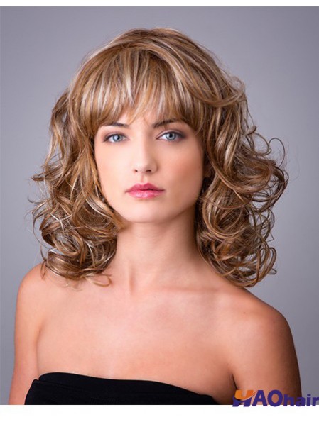 Synthétique Ombre / 2 tons bouclés 14 pouces sans capuchon avec frange perruques de cheveux longs