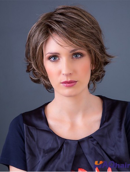 Perruque synthétique synthétique brun monofilament ondulé Bob 10 po