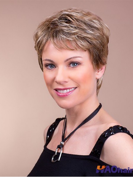 Monofilament synthétique 4  inchBoycuts Straight Brown Brown Perruques courtes