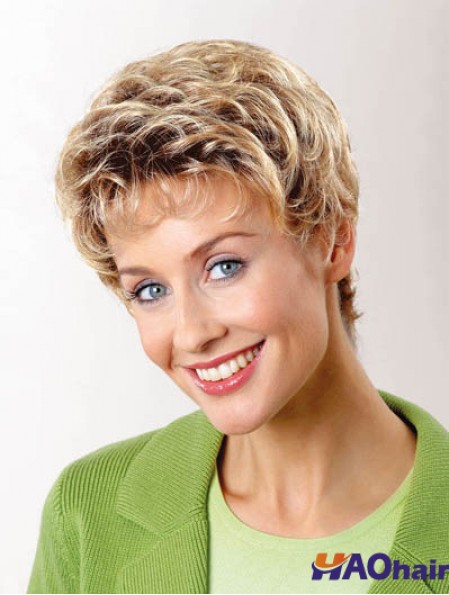 Synthétique capless 6 pouces boycuts ondulés blonds cheveux courts perruques
