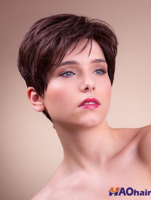 Monofilament synthétique 6  inchBoycuts Straight Brown Hairstyles courtes