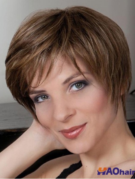 Synthétique Capless 8  inchBoycuts Straight Brown Perruques Courtes Pas Cher