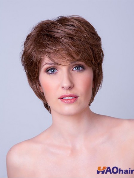 Monofilament synthétique 8  inchperruques de cheveux courts en couches droites marron pour femmes