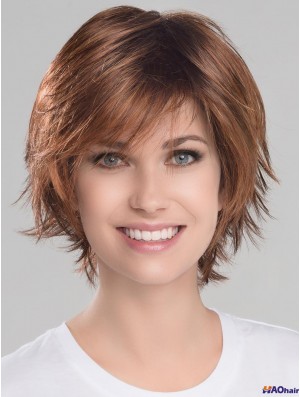 Perruque Mono Auburn droite avec frange 8 pouces