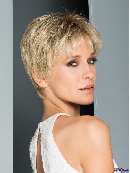 Perruques faites à la main en couches droites blondes de 6 pouces