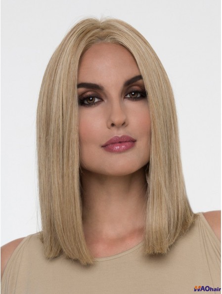 Perruque blonde droite sans frange 14 pouces monofilament Vente