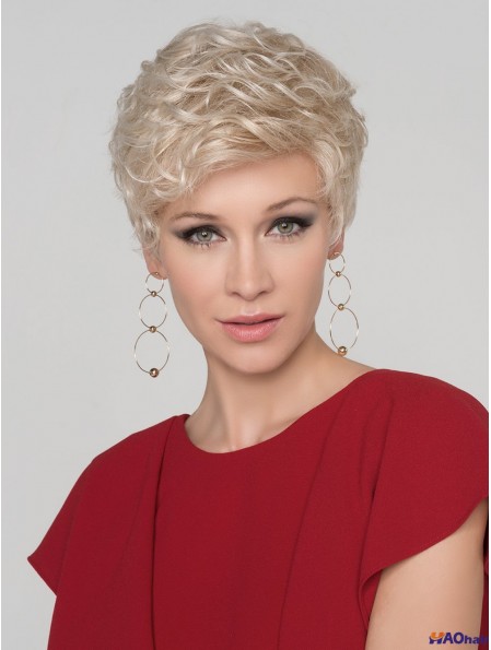 Curly Platinum Blonde Boycuts 4 pouces Mono Crown perruques
