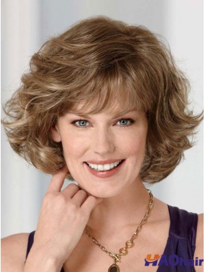 Perruque avant en dentelle synthétique Longueur de menton Couleur brune avec une frange