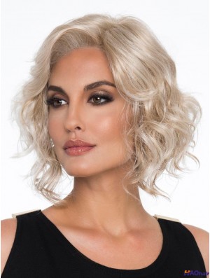 Blonde platine sans frange bouclée longueur de menton de 12 pouces Acheter perruque Monotop Vente