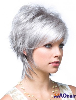 Pas cher dames gris perruques style ondulé courte longueur avec dentelle devant
