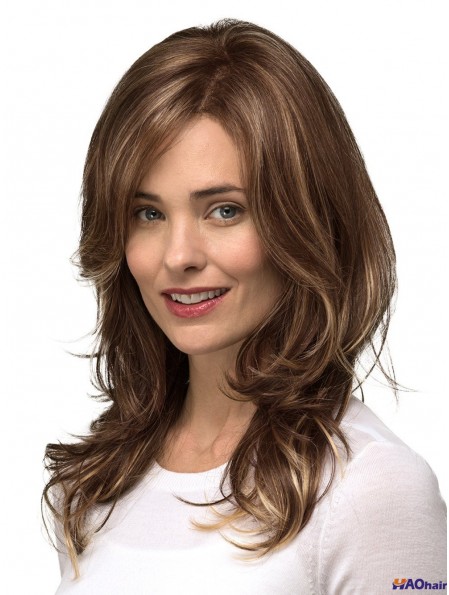 Brown Layered Wavy 14 pouces Long Mono Top Perruques pas cher
