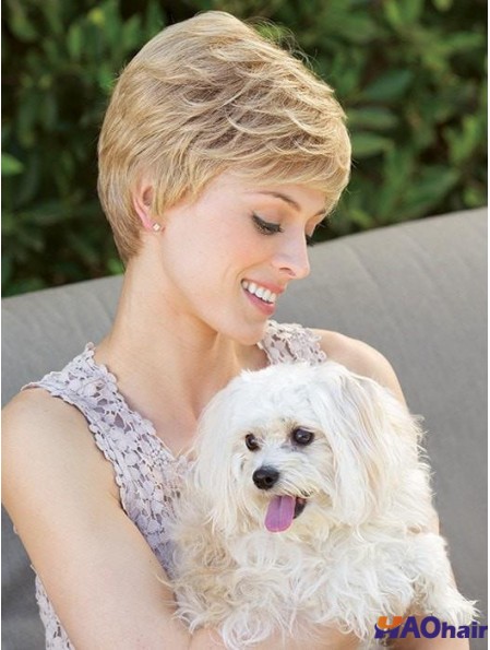 Blonde Boycuts Wavy 4  inchMesdames Cropped Perruques Mono