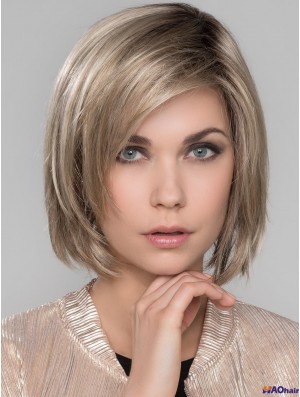 Blonde platine avec frange droite 10  inchperruques mono longueur au menton