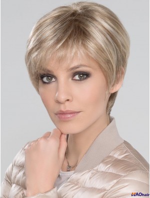 Blonde avec frange droite 6  inchperruques courtes monofillament