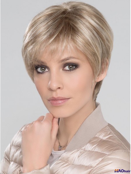 Blonde avec frange droite 6  inchperruques courtes monofillament