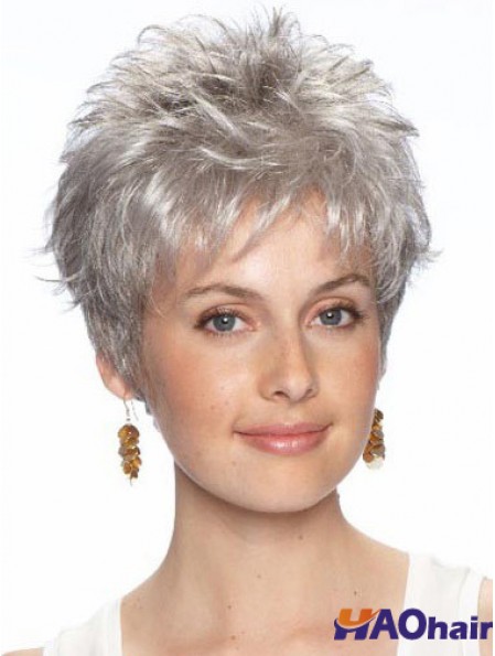 Perruques Cheveux Gris Avant de Lacet Style Ondulé Longueur Courte