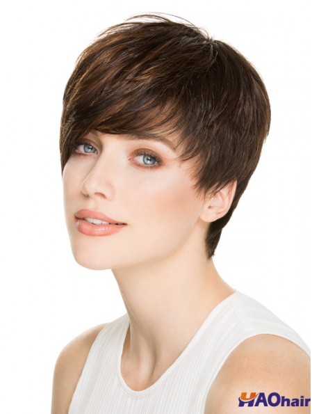4 pouces à la mode droite Boycuts Brown perruques courtes